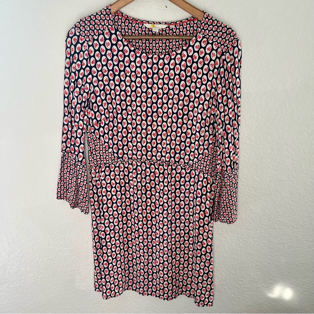 Boden • Edna tunic mini dress red blue print Size 10 - Picture 2 of 11